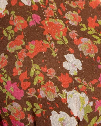 Santorelli Winnie Long Sleeve Buttoned Blouse In Floral Crinkle Georgette In Multi