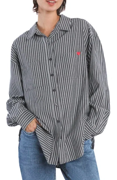 Billy T What? Stripe Embroidered Graphic Button-up Shirt