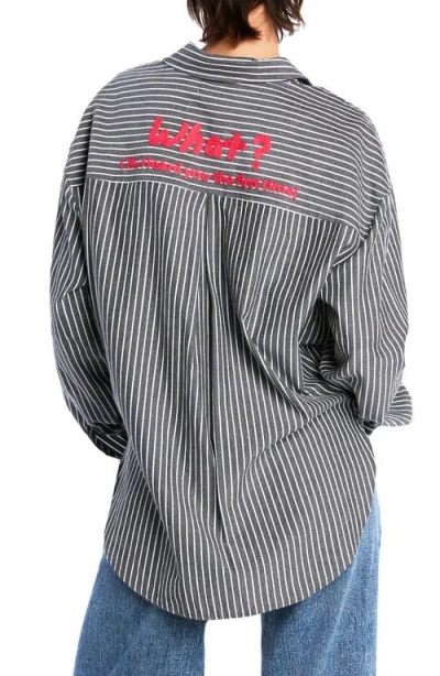 Billy T What? Stripe Embroidered Graphic Button-up Shirt