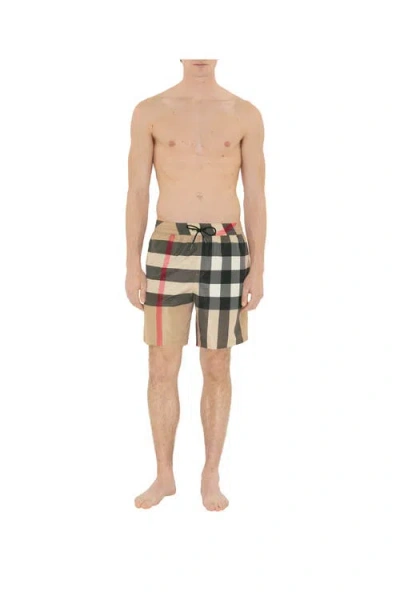 Burberry Check Swim Shorts In Beige