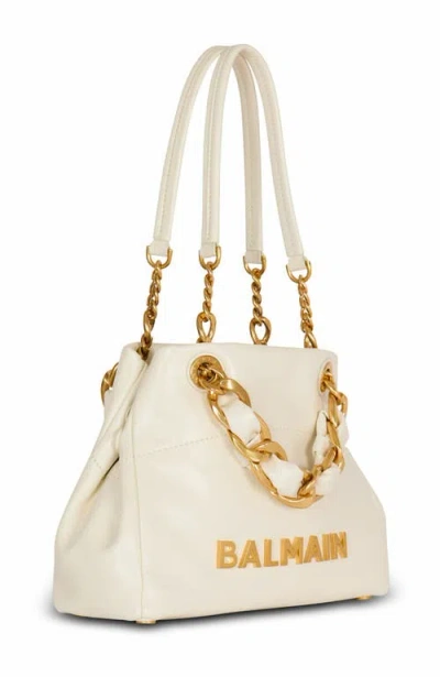 Balmain Small 1945 Soft Bag In Embossed Crackled Calfskin With A Pb Labyrinth Monogram