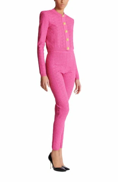 Balmain Cropped Monogrammed Knit Cardigan