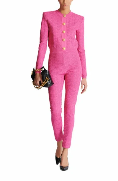 Balmain Cropped Monogrammed Knit Cardigan