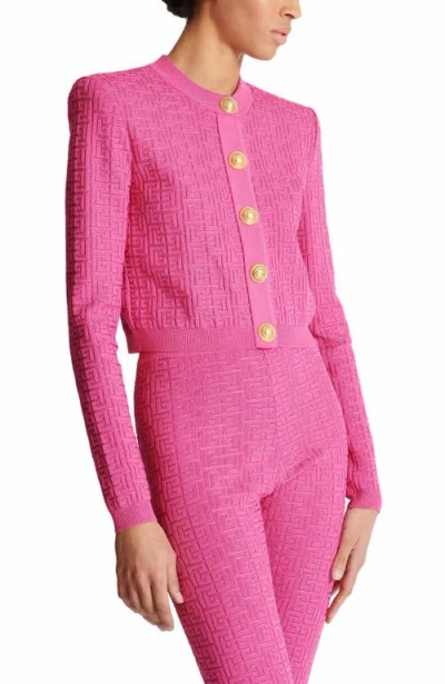 Balmain Cropped Monogrammed Knit Cardigan
