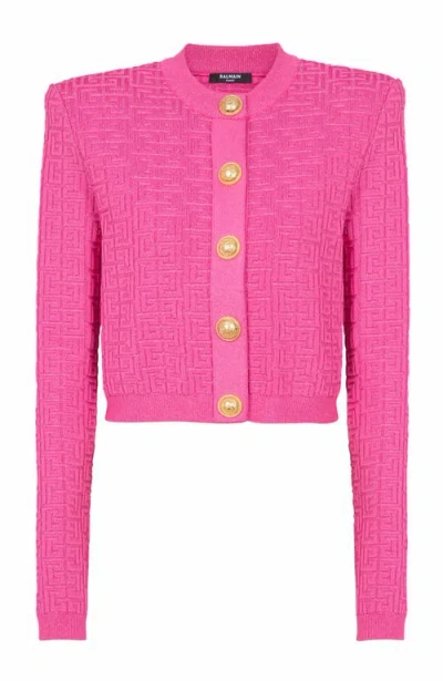 Balmain Cropped Monogrammed Knit Cardigan