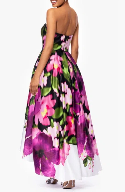 Betsy & Adam Strapless High-low Gown In Multi
