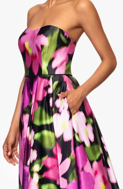 Betsy & Adam Strapless High-low Gown In Multi