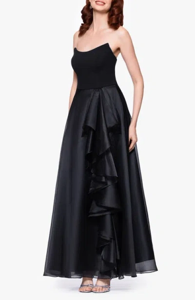 Betsy & Adam Women's Ruffled Strapless Ball Gown In Black