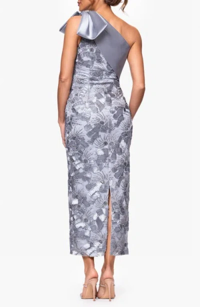 Betsy & Adam Crystal Detail Soutache Lace One-shoulder Sheath Gown In Metallic