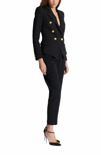 Balmain Wool Blazer With Flap Pockets And Gold-tone Buttons In Black