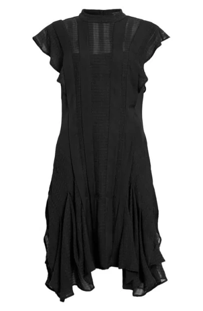 Allsaints Womens Fleur Asymmetric Woven Mini Dress Black