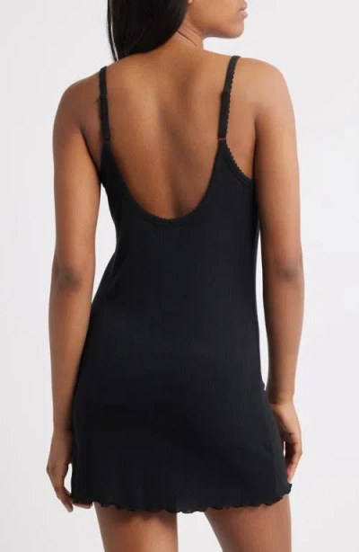 Open Edit Pointelle Knit Chemise In Black