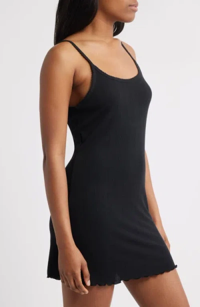 Open Edit Pointelle Knit Chemise In Black