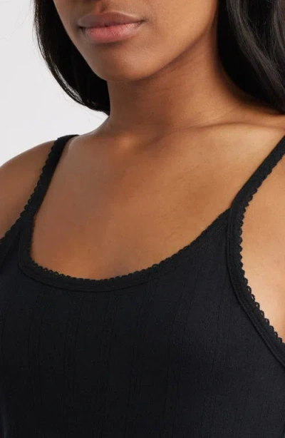 Open Edit Pointelle Knit Chemise In Black