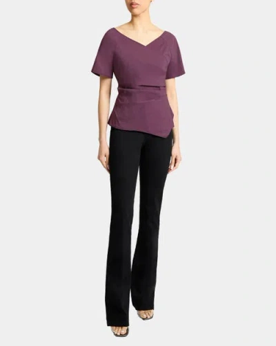 Santorelli Murphy Short Sleeve Wrap Top With Asymmetric Tucked Closure In Stretch Cotton Blend