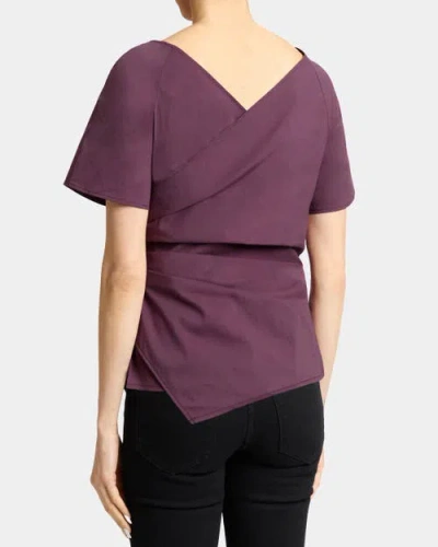 Santorelli Murphy Short Sleeve Wrap Top With Asymmetric Tucked Closure In Stretch Cotton Blend