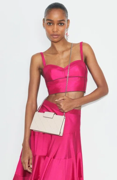 Tory Burch Fleming Mini Leather Wallet On Chain In Pink