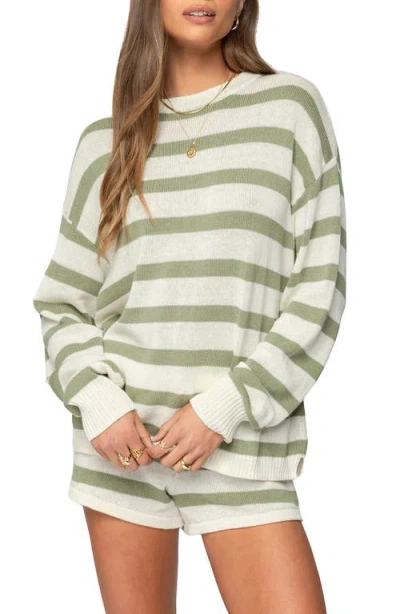 Edikted Amaris Stripe Oversize Sweater In Green