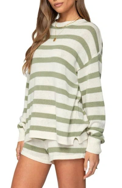 Edikted Amaris Stripe Oversize Sweater In Green