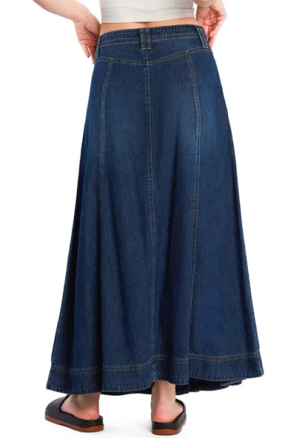 Wash Lab Denim Panel Front Button Denim Maxi Skirt In Blue