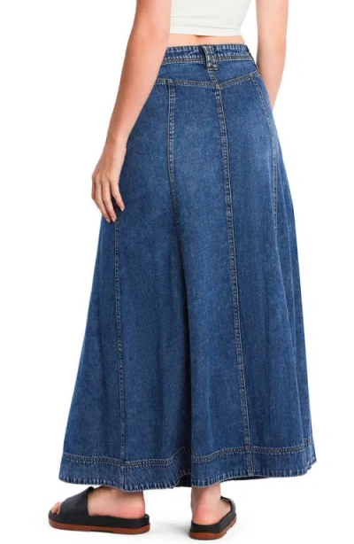 Wash Lab Denim Panel Front Button Denim Maxi Skirt In Blue