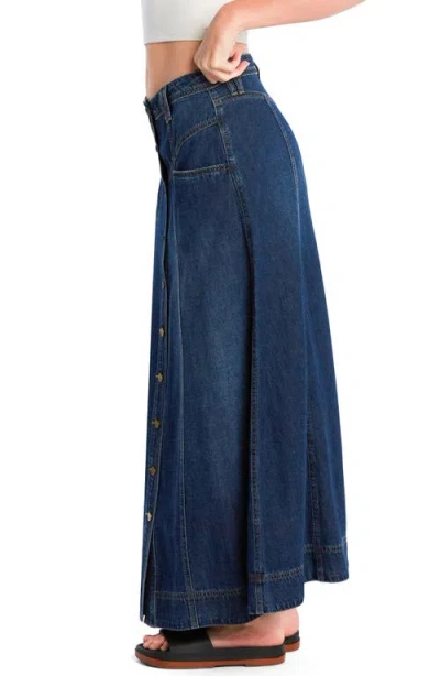 Wash Lab Denim Panel Front Button Denim Maxi Skirt In Blue