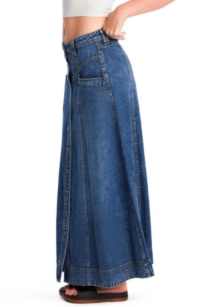 Wash Lab Denim Panel Front Button Denim Maxi Skirt In Blue