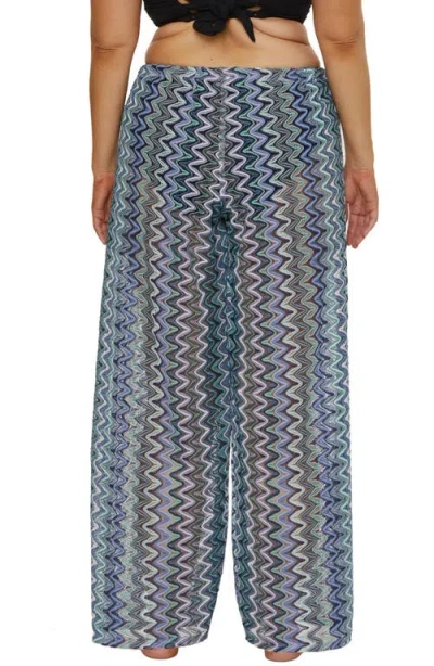 Becca Etc Plus Size Sundown Stripe Crochet Split-leg Pants Swim Cover-up