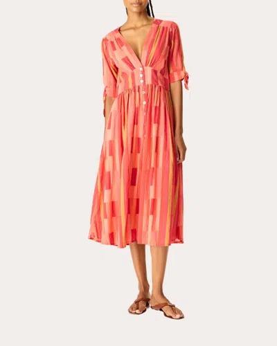 Natalie Martin Women's Layla Cotton Tie-sleeve Button Midi Dress