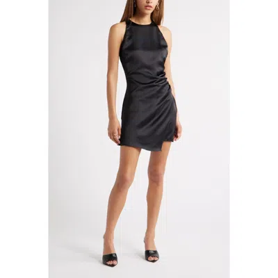 Open Edit Sleeveless Ruched Satin Minidress In Black