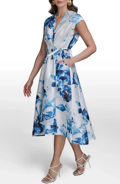 Donna Karan New York Floral Wrap Cocktail Dress In White