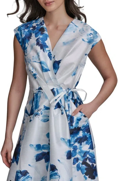 Donna Karan New York Floral Wrap Cocktail Dress In White