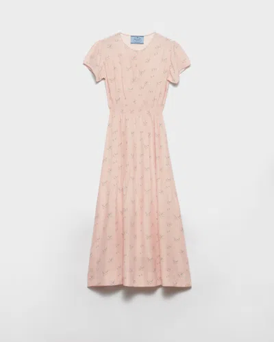 Prada Floral Midi Dress In Nude
