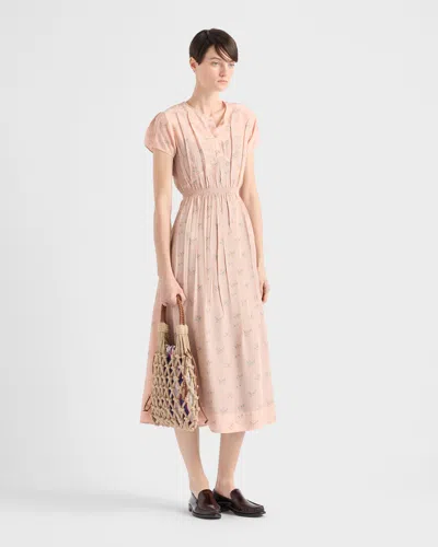Prada Floral Midi Dress In Nude