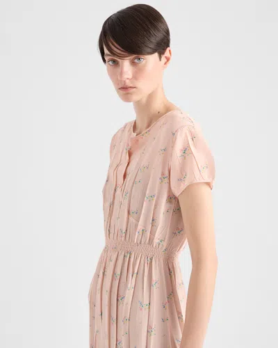 Prada Floral Midi Dress In Nude