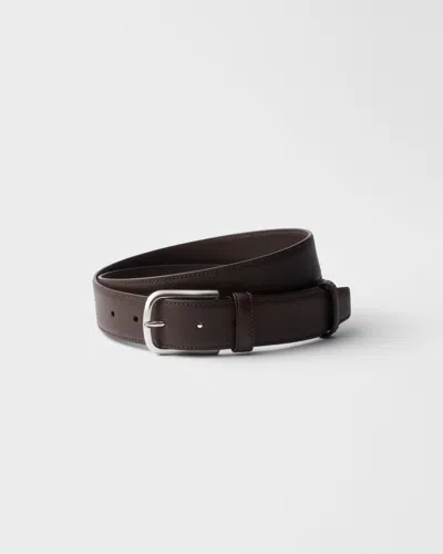 Prada Mens Grey Saffiano Leather Belt