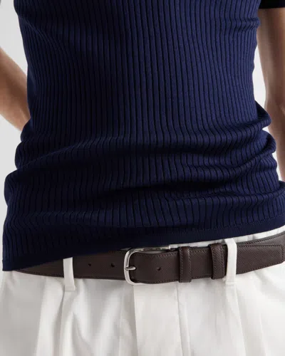 Prada Mens Grey Saffiano Leather Belt