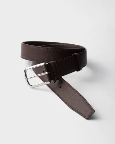 Prada Mens Grey Saffiano Leather Belt