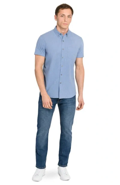 Wrk W.r.k Solid Reworked Slim Fit Short Sleeve Button-down Shirt In Blue