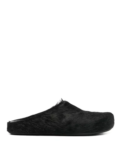 Marni Fussbet Fur Mules In Black