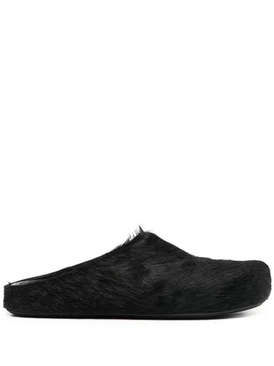Marni Fussbet Fur Mules In Black