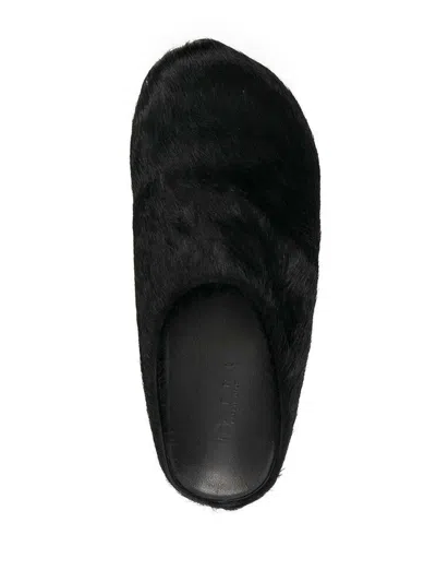 Marni Fussbet Fur Mules In Black