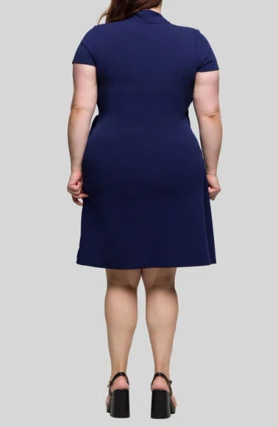 24seven Comfort Apparel Women's Mandarin Collar Knee Length Wrap Dress In Blue