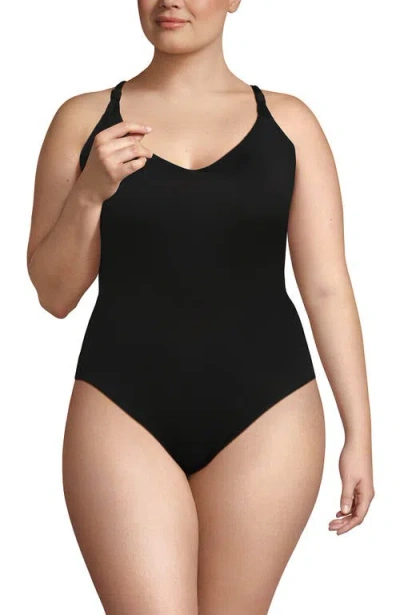 Lands' End Tugless Quickdry V-neck Multi-way High Leg One Piece Swimsuit