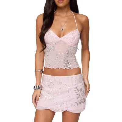 Edikted Nelley Sequin Beaded Open Back Halter Top In Multi
