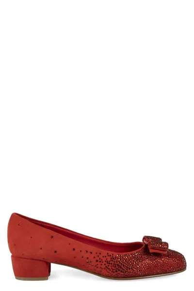 Ferragamo Suede Block Heel Pumps With Bow Detail