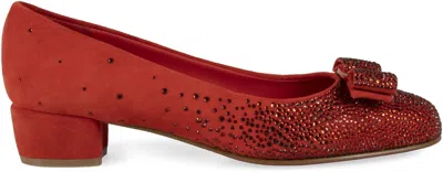 Ferragamo Suede Block Heel Pumps With Bow Detail
