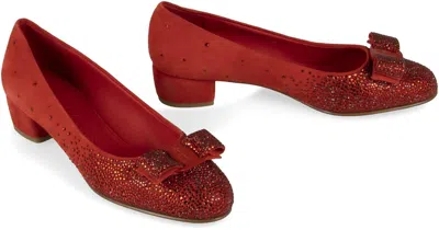 Ferragamo Suede Block Heel Pumps With Bow Detail