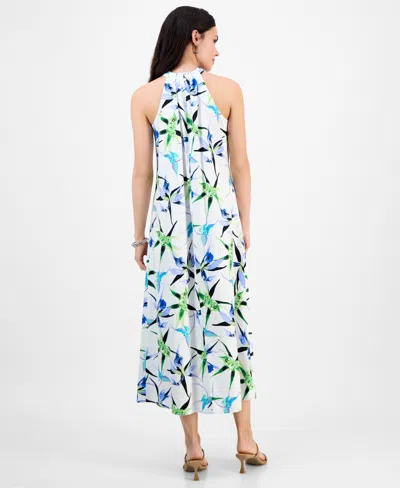 Inc International Concepts Petite Printed Linen-blend Halter-neck Sleeveless Maxi Dress, Exclusively At Macy's In Blue