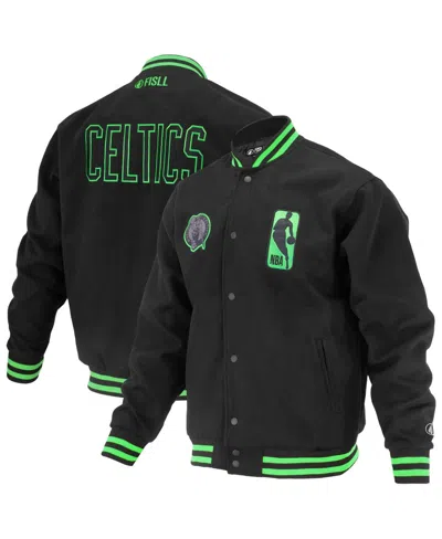 Fisll Men's And Women's Black Boston Celtics Logoman Shadow Collection Full-snap Varsity Jacket